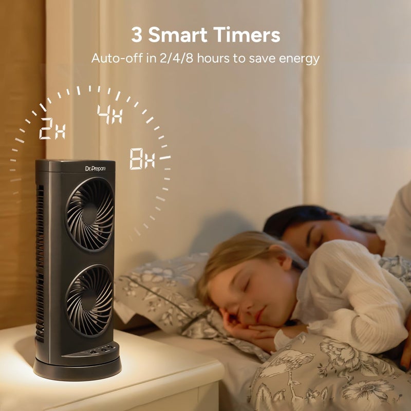 Dr. Prepare Tower Fan Oscillating Fan, Portable Desk Fan with 3-Speed Options, Dual Air Circulation, 110° Oscillation, 3 Timers, Personal Quiet Table Fan for Home Office Desktop Bedroom, 13 inch - Image 5